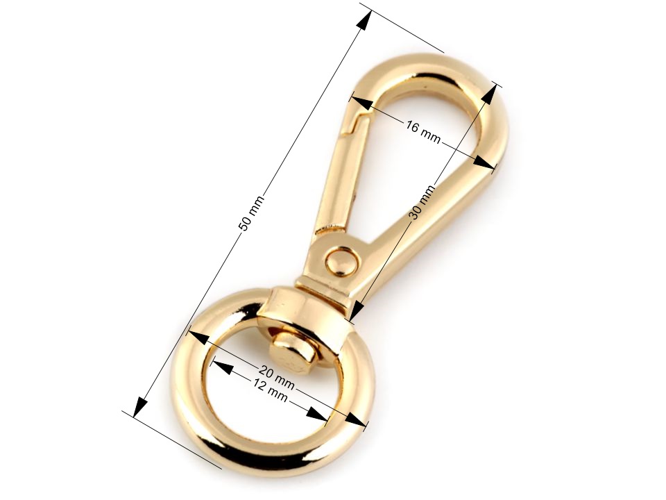 Čierno strieborná otočná oblá kovová karabína prievlak 12 mm (50mm x 20mm)