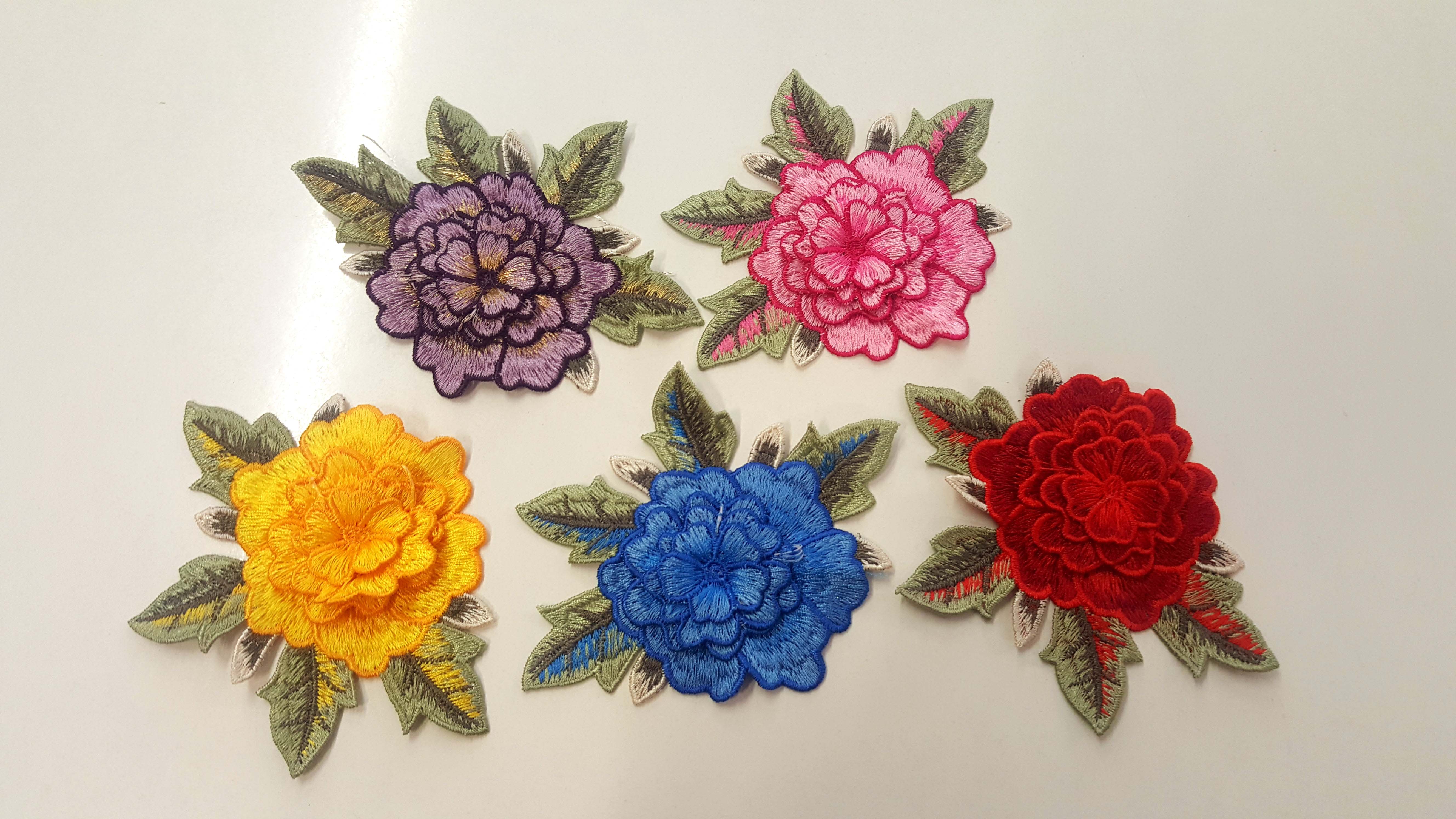 Aplikácia nášivka kvet ruža červeno bordový (cca 20cm šírka)