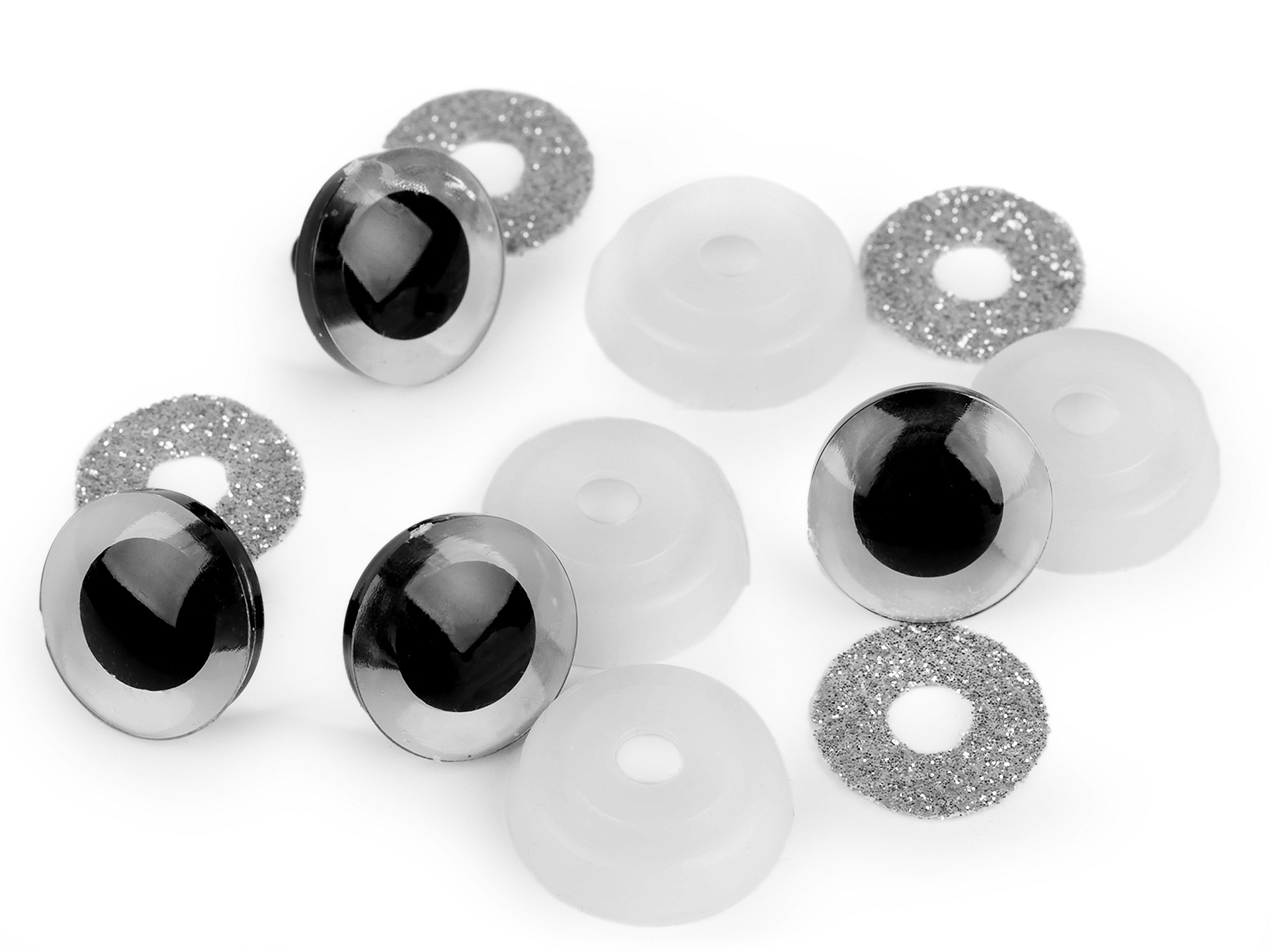 Ø 20mm strieborne glitrové bezpečnostné oči na hračky / pár