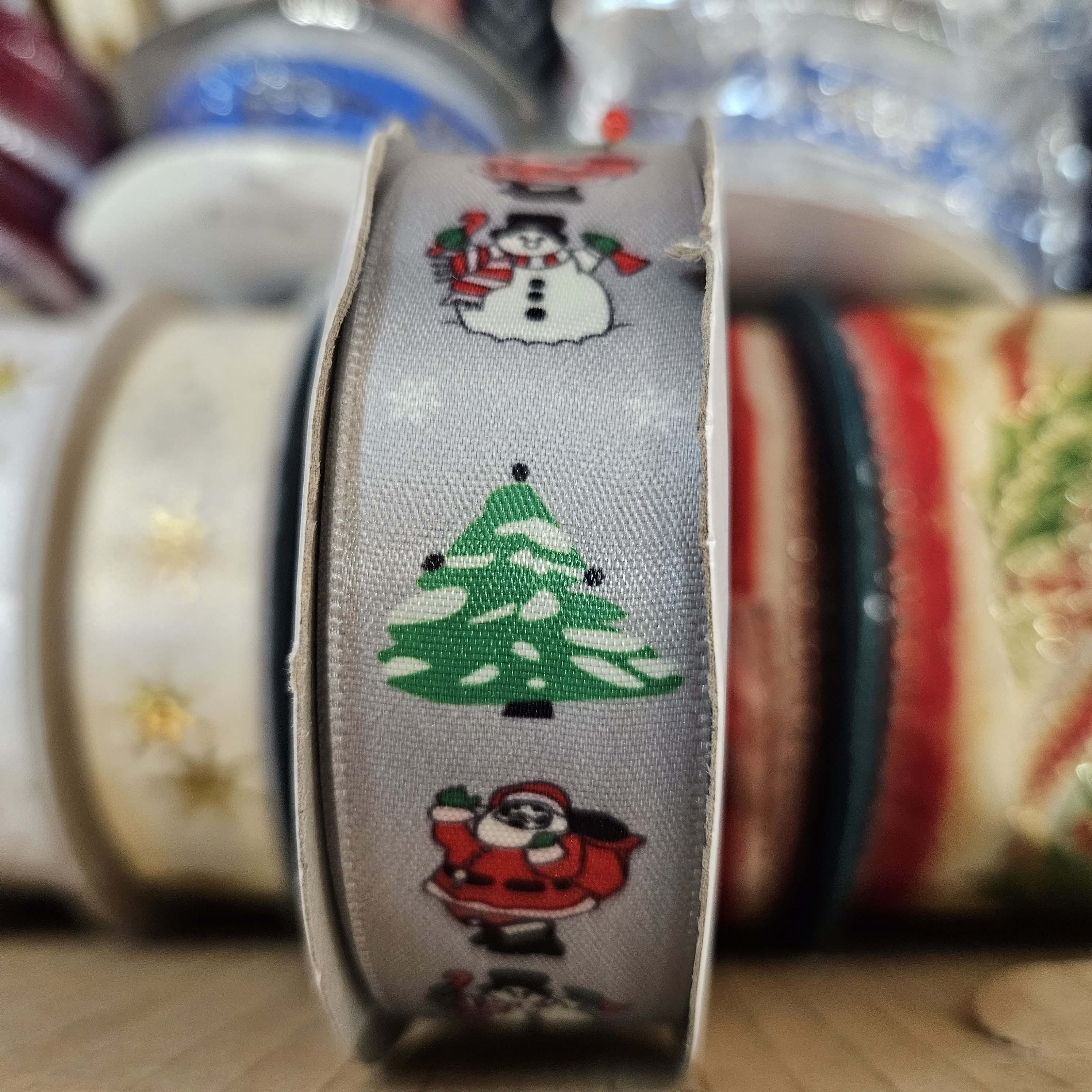 2,5cm vianočná stuha - snehuliak / meter