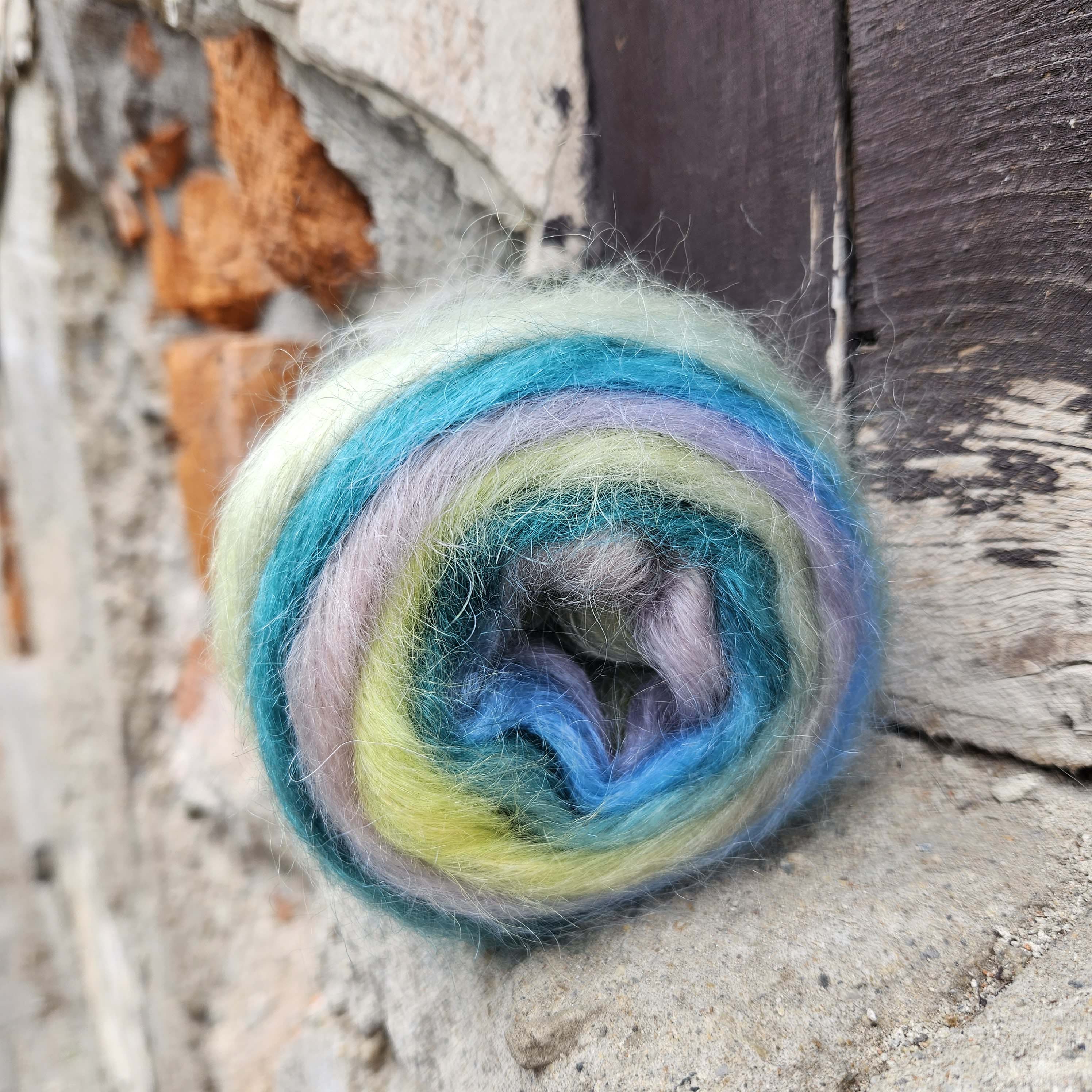 011 Super Kid Mohair ♥ Silk Print "Spring" - tenká morská mohérová vlna s hodvábom