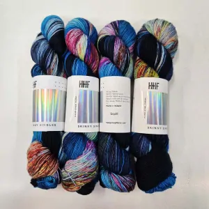 HHF Skinny Singles - Squid - modro farebná ručne farbená merino vlna
