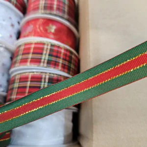2cm vianočná stuha - zeleno červeno zlatá / meter