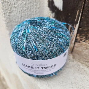 Make It Tweed 004 - morská modrá tenká pripletacia priadza s nopkami