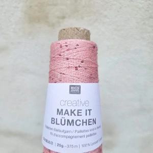 Make It Blümchen 001 - ružová tenká pripletacia priadza s flitrami