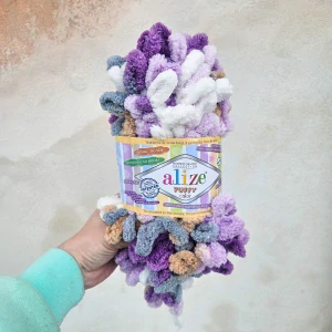 Puffy Color 6522 - fialovo karamelová farebná vlna s očkami
