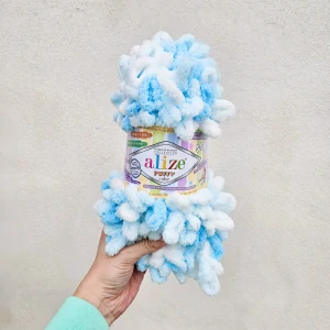 Puffy Color 5924 - Bielo tyrkysovo modrá vlna s očkami