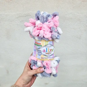 Puffy Color 6370 - jasná sivo ružová vlna s očkami