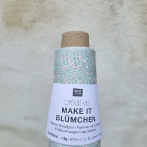 Make It Blümchen 009 - mentolková tenká pripletacia priadza s flitrami