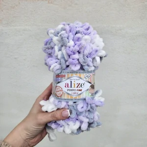 Puffy Fine Color 6372 - bielo sivo fialová mäkká vlna s očkami