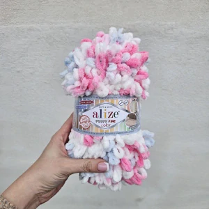 Puffy Fine Color 5645 - bielo sivo ružová mäkká vlna s očkami