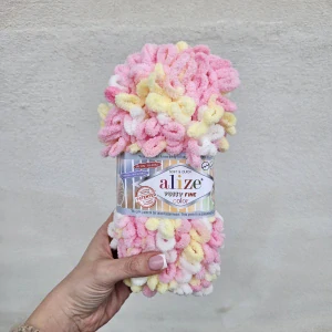 Puffy Fine Color 6367 - ružovo žltá mäkká vlna s očkami