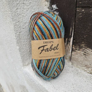 Fabel Print 928 - tyrkys hnedasá melír ponožková vlna