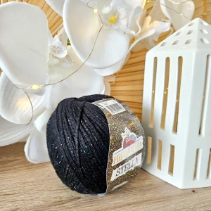 Stella 031 - čierna letná viskózová priadza s farebným metalickým vláknom 