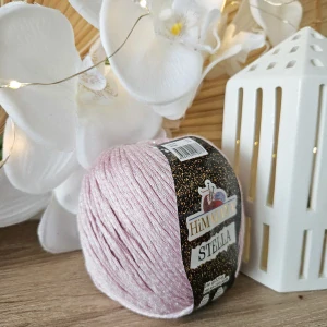 Stella 004 - svetlo pastel staroružová letná viskózová priadza so strieborným metalickým vláknom