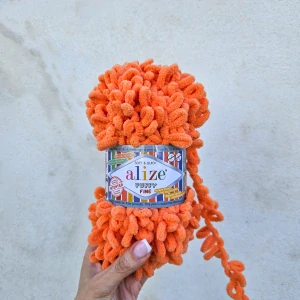 Puffy Fine 134 - Mandarinková oranžová mäkká vlna s očkami