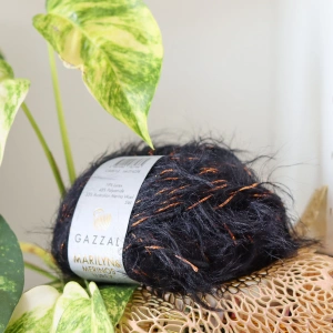 Marilyn & Merinos Lurex 8281L2 - čierna chlpatá vlna s medeným lesklým vláknom
