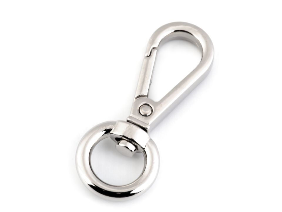 Strieborná otočná oblá kovová karabína prievlak 12 mm (50mm x 20mm)