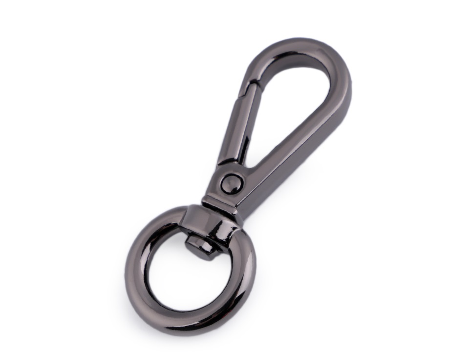 Čierno strieborná otočná oblá kovová karabína prievlak 12 mm (50mm x 20mm)
