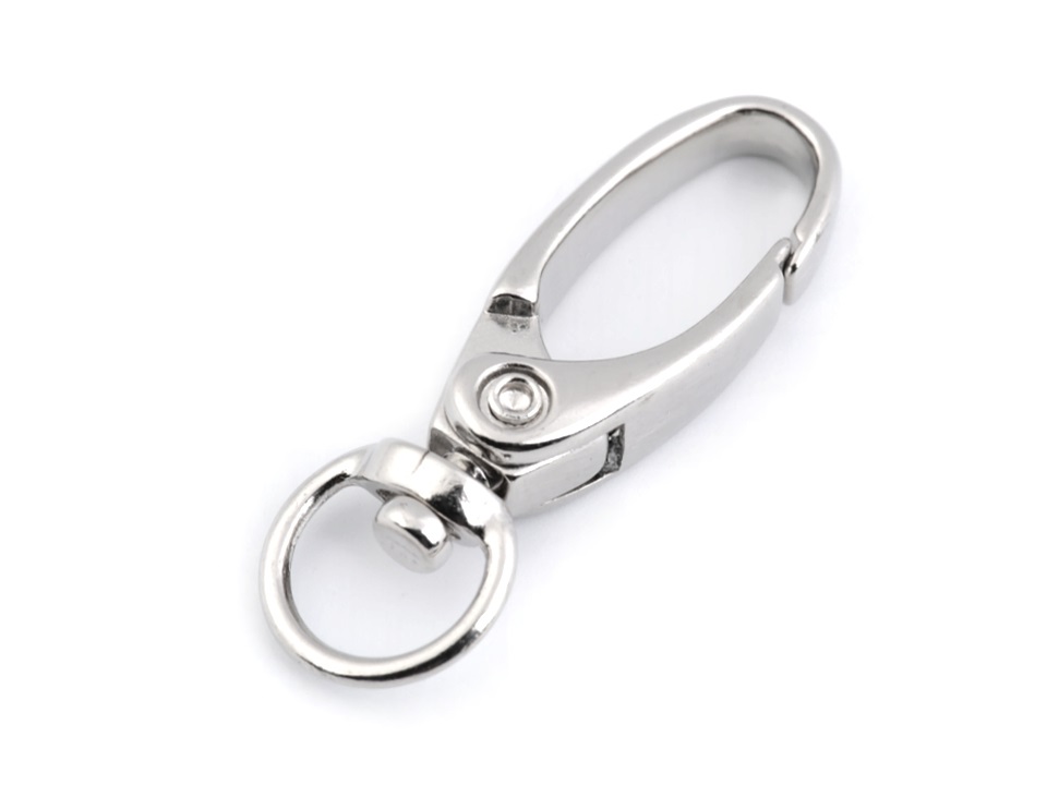 Strieborná otočná oválna kovová karabína prievlak 10 mm (13mm x 38mm)