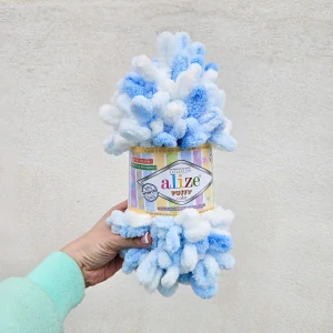 Puffy Color 5865 - Bielo modrá vlna s očkami