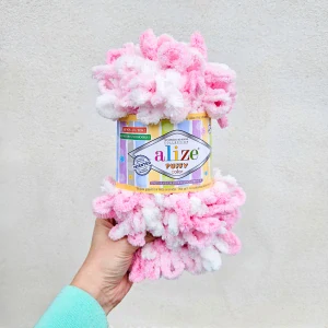 Puffy Color 5863 - Bielo ružová vlna s očkami