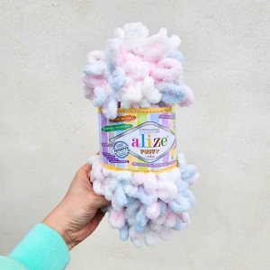 Puffy Color 5864 - Bielo sivo ružová vlna s očkami
