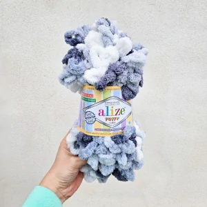 Puffy Color 5925 - Bielo sivá vlna s očkami