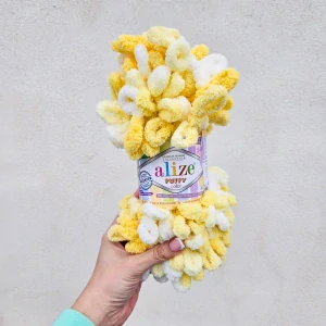 Puffy Color 5921 - Bielo žltá vlna s očkami