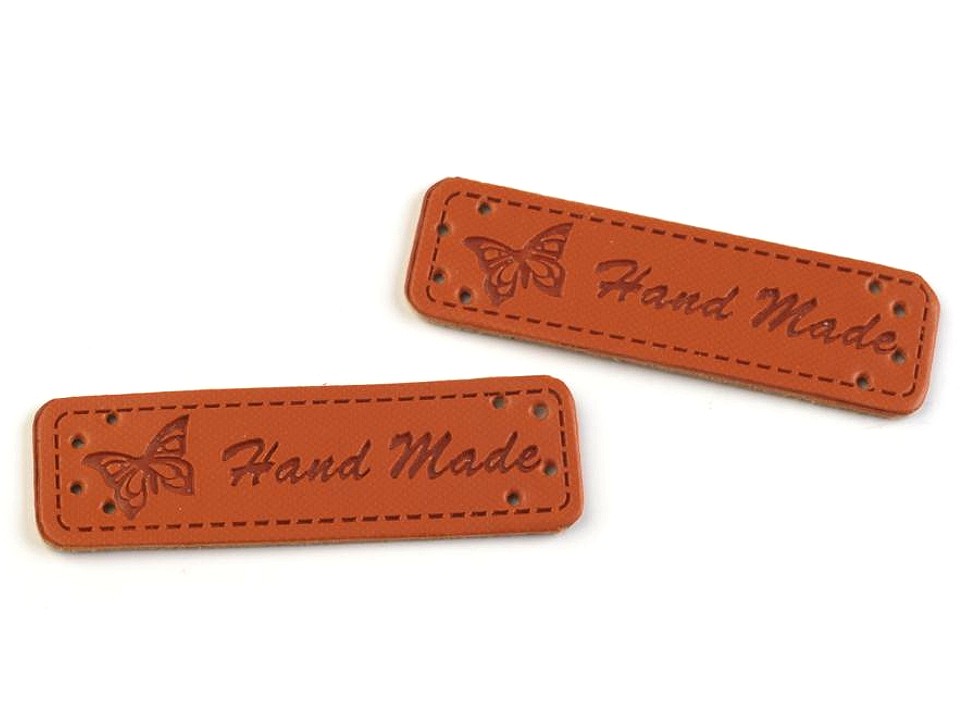 Kožený stredne oranžovo hnedý handmade štítok / nápis