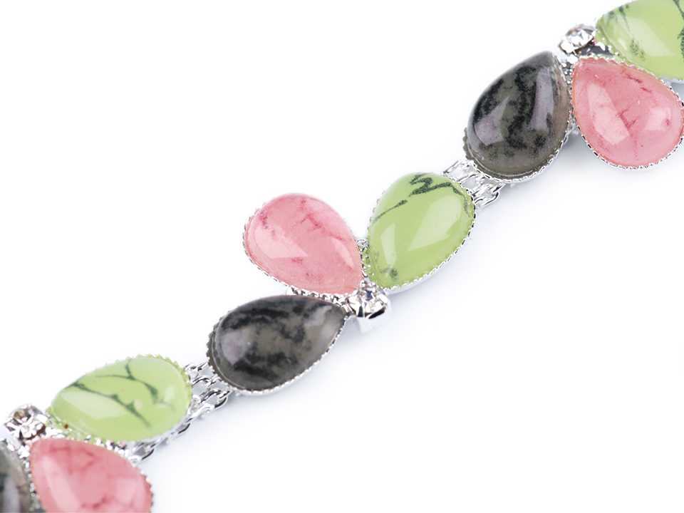 Slzičková zeleno ružovo čierna kamienková ozdoba / 1ks / 1,7 cm x 10,5cm