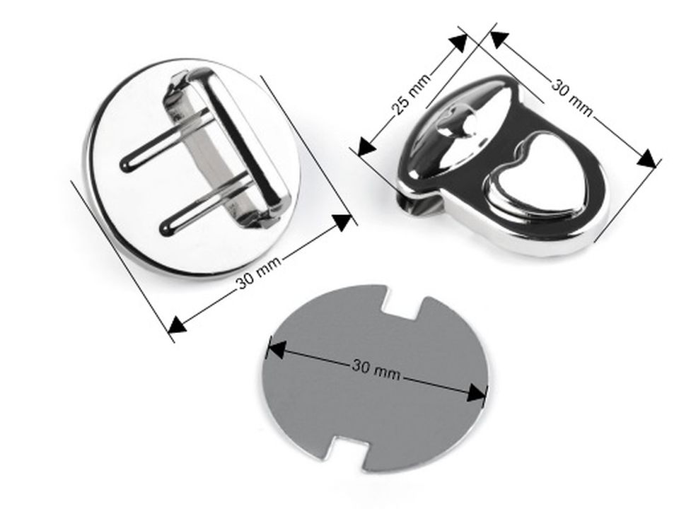 Sada zapínaní na kabelku / tašku srdce 30 x 32 mm zlatá