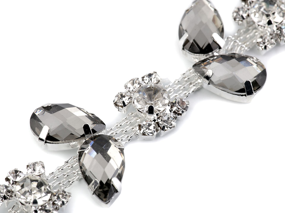 Strieborno antracitová slzičková kamienková ozdoba / 1ks / 2,3cm x 10cm