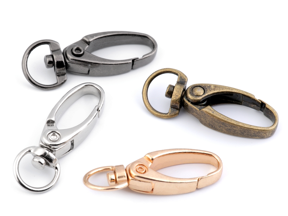 Zlatá otočná oválna kovová karabína prievlak 10 mm (13mm x 38mm)