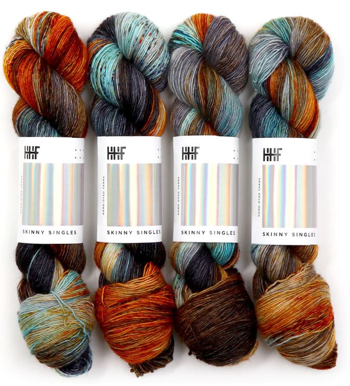 HHF Skinny Singles - PBJ - modro zemitá ručne farbená merino vlna